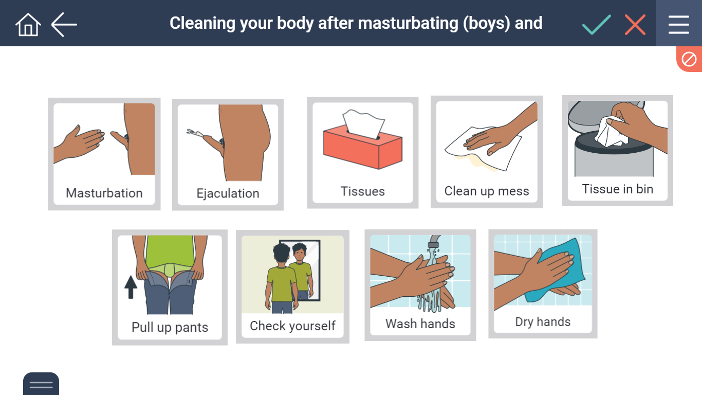 cleaning up after masturbation.