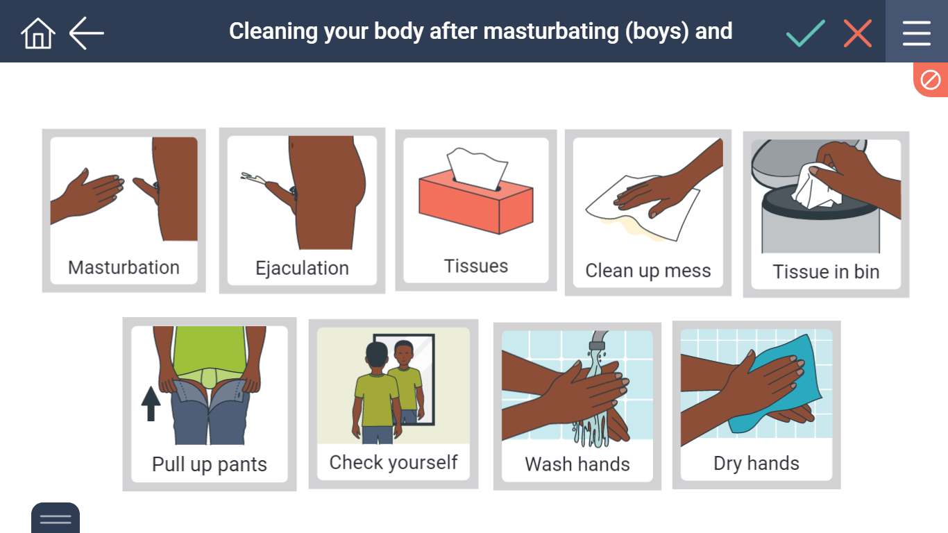 cleaning up after masturbation.